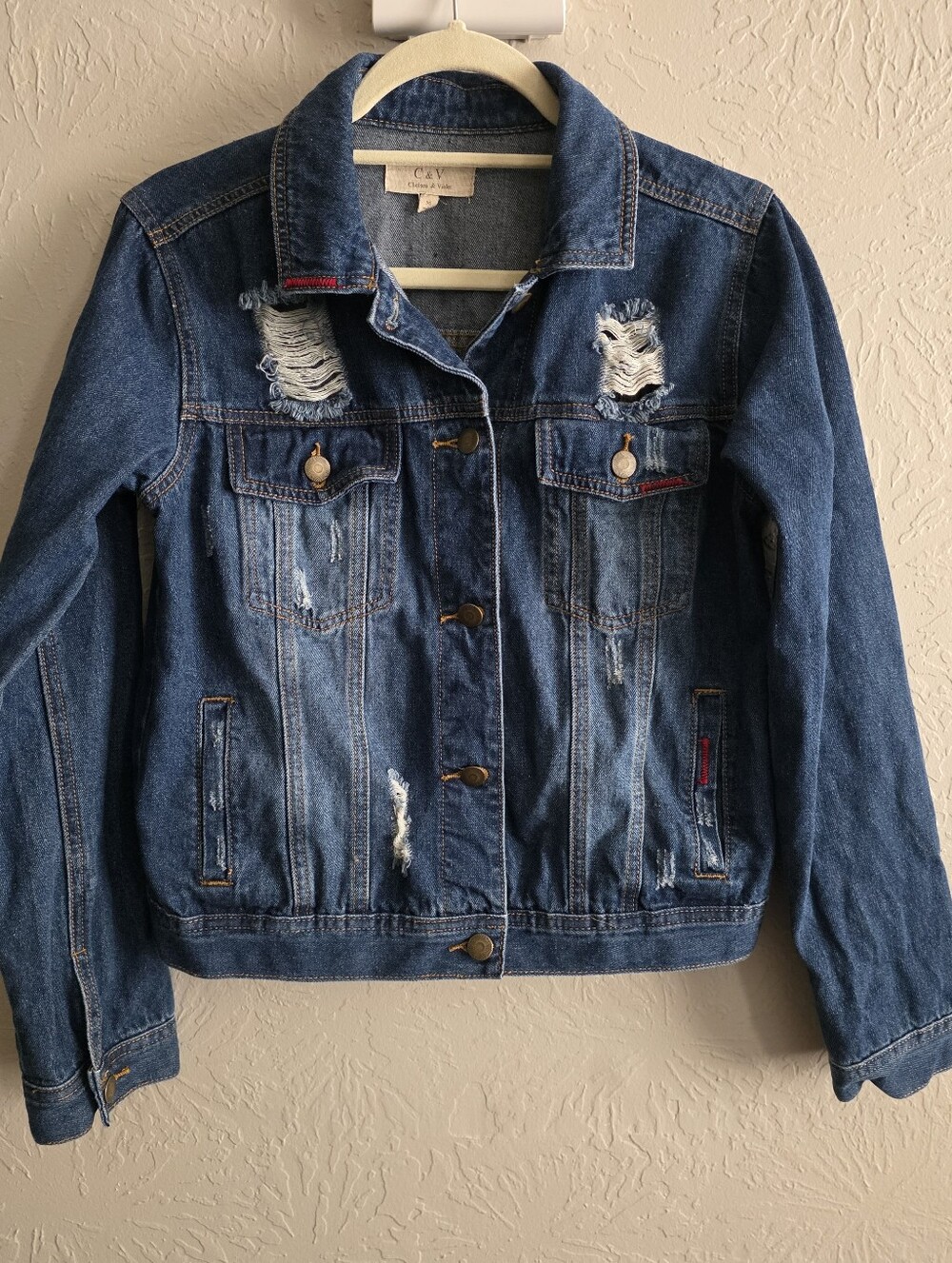Chelsea & Violet Womens Destructed Trucker Denim Jacket Size M